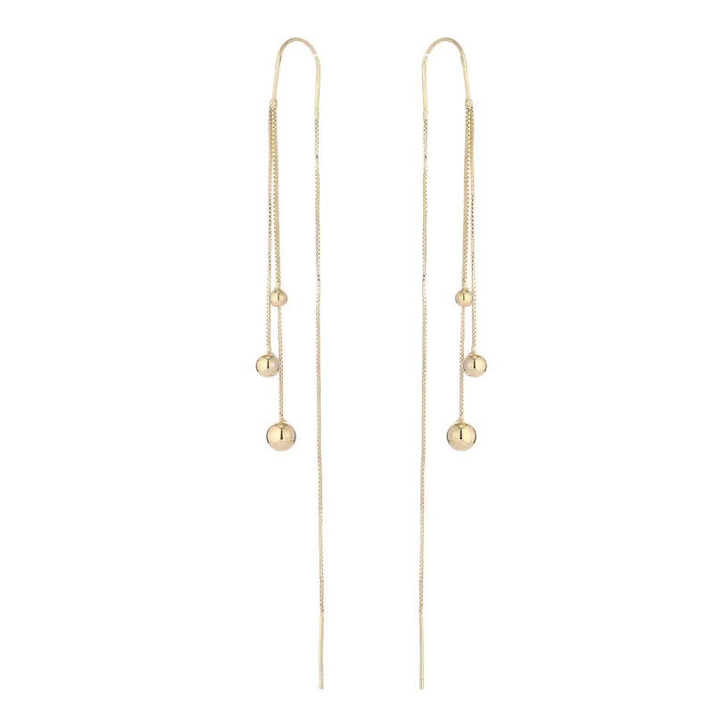 

Minar Korean Fashion Gold Color Long Round Beads Tassel Earrings for Women Temperament Metal Party Gifts Jewelry Accessories