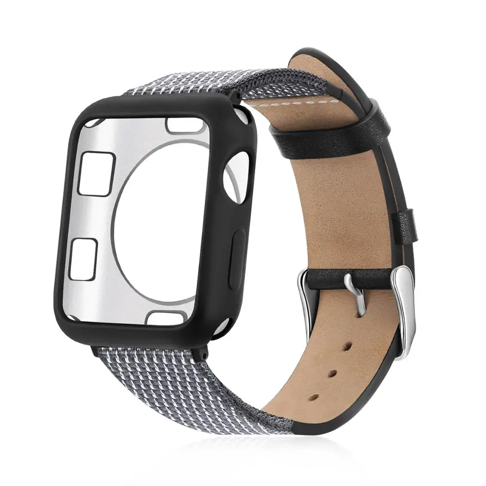 Кожаный браслет ремешок для apple watch 38/40 мм защитный чехол из ТПУ 44/42 Замена correa iwatch