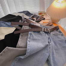 Zhisilao-pantalones vaqueros rectos con cinturón para mujer...