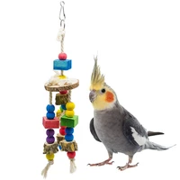 parrot chewing toys macaw colorful wooden blocks hanging rope bites toy cockatoo climbing rack swing bird cages toy pet product