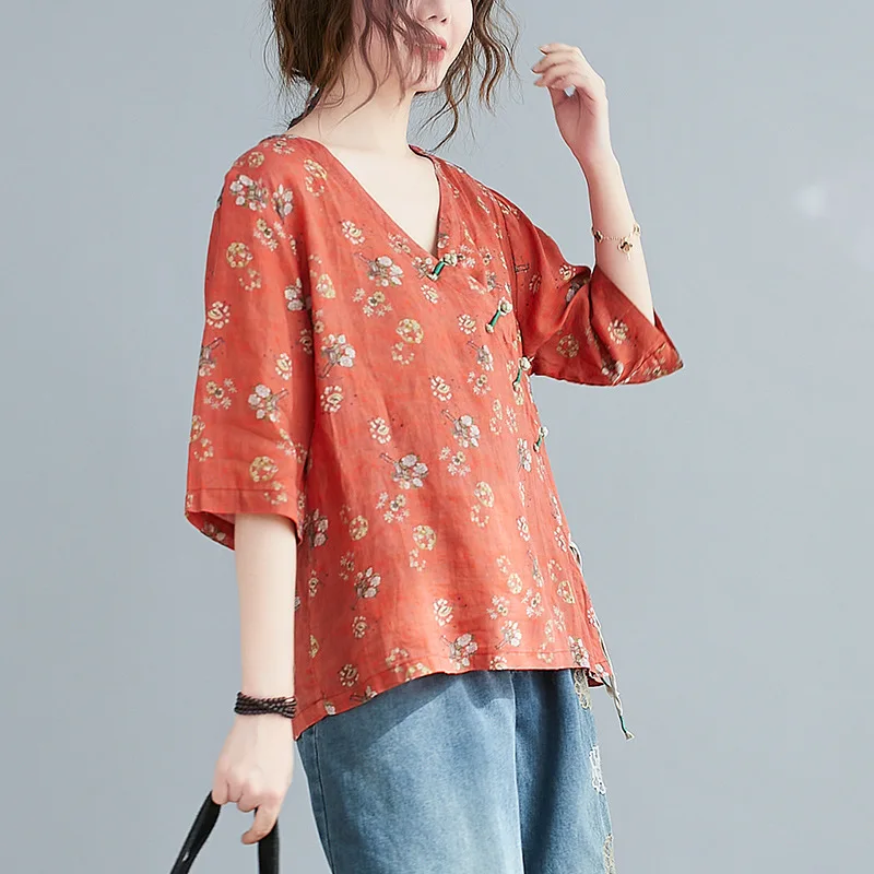 

Chinese Traditional Style Vintage Improved Hanfu Top Oriental Clothing Women Traditional China Linen Blouse Plus Size 2021 New