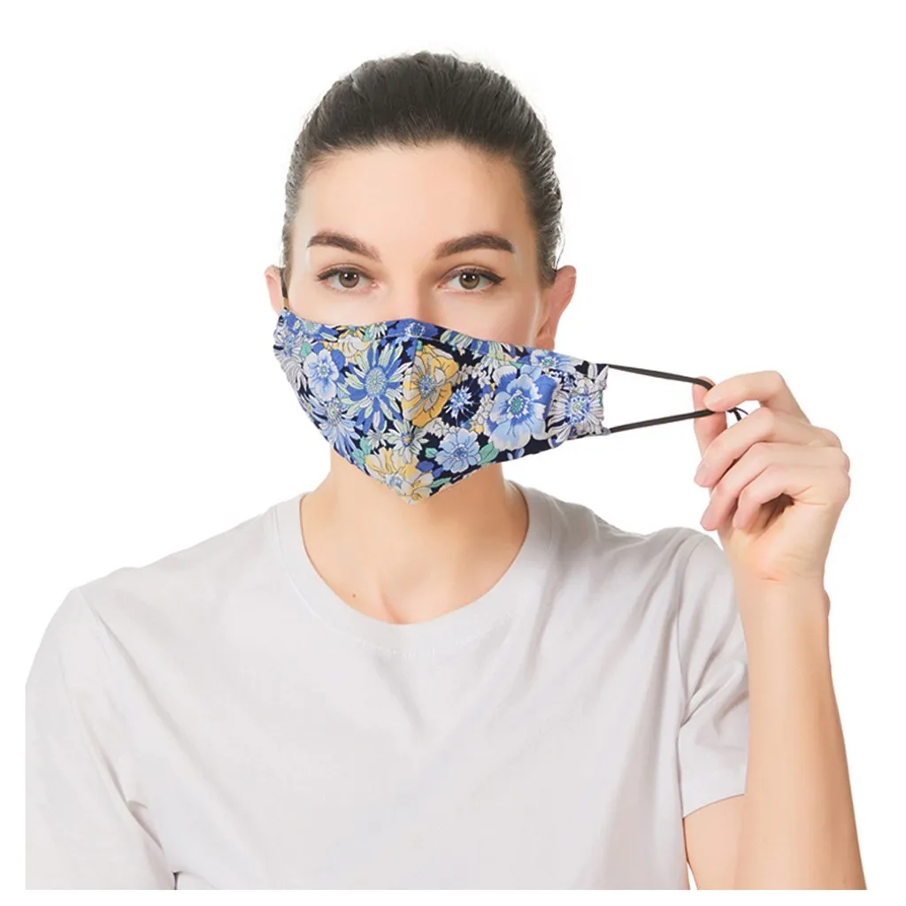 

5PC Masks For Face With Filter Fashion Flowers Print Masque Washable Reusable Mouth Cover Unisex Breathable Earloops Mascarillas
