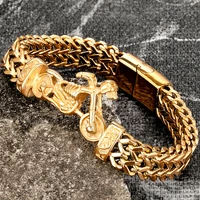 gold chain stainless steel men skull bracelet punk hand accessories magnetic wholesale fashion wristband jewelry boyfriend gifts
