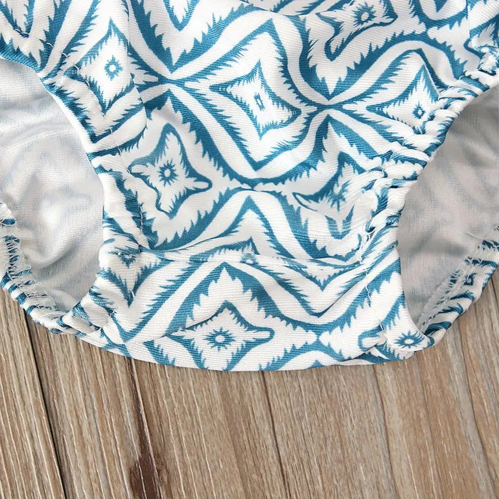 Купальник с оборками и геометрическим принтом для девочек Пляжное боди бикини