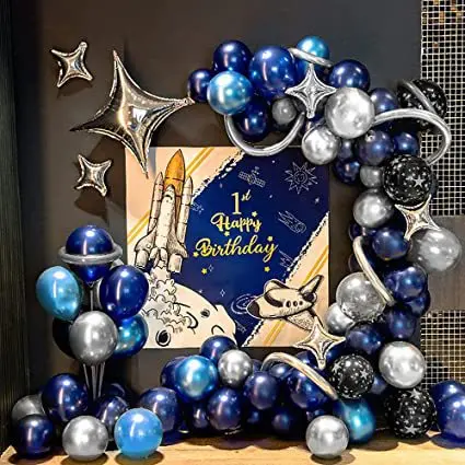 Globo de l&aacute;tex azul y plateado para hombres y mujeres, suministros de fiesta con tema espacial, 85 piezas, decoraci&oacute;n para fiesta de cumplea&ntilde;os y boda-2