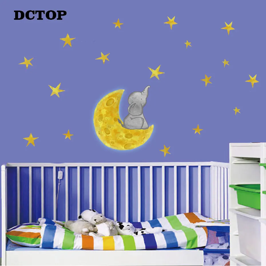 Детские настенные наклейки в виде слона Луны звезд для спальни детской комнаты