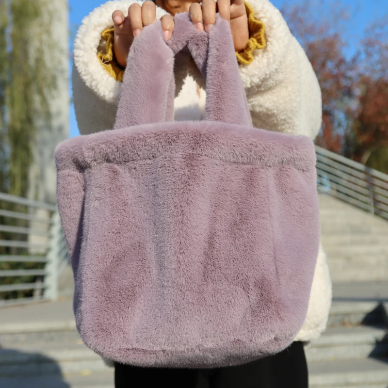 Winter Faux Fur Women Handbags Luxury Design Ladies Soft Plush Shoulder Bag Large Capacity Female Top Handle Shopping Tote Bags