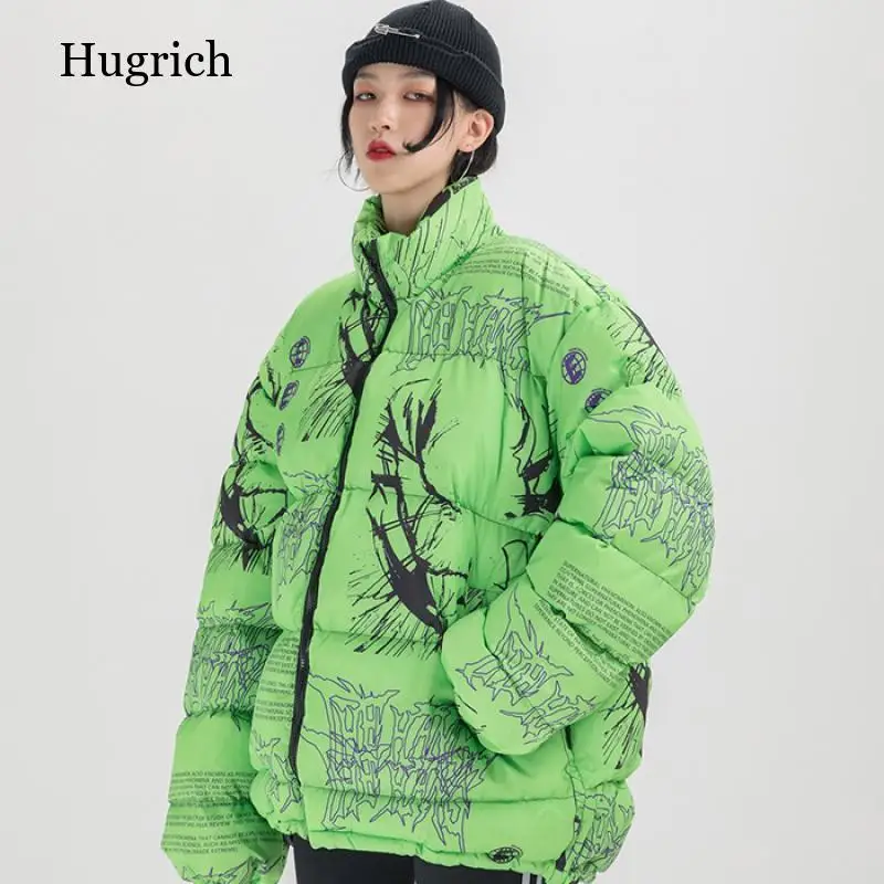 Пуховик с японским мультяшным принтом граффити Мужская Толстая парка зимняя