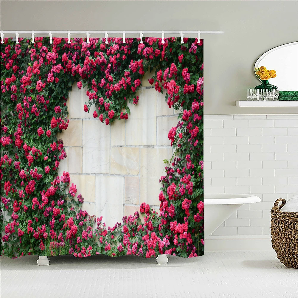 

Европейская садовая занавеска для душа с цветочным ландшафтом, занавеска для ванной из водонепроницаемой ткани, занавеска для ванной из по...
