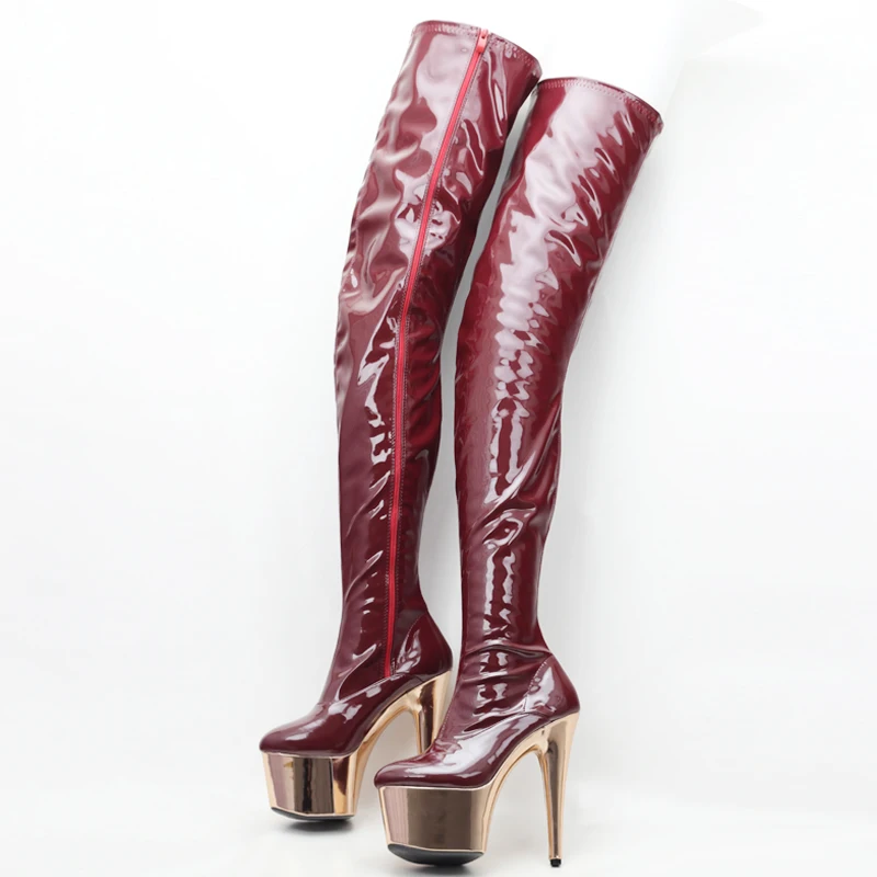 JIALUOWEI Spike Heel Pole Dancing Shoes High Heels Gold Chrome Platform Over Knee Boots Size5-12 | Обувь
