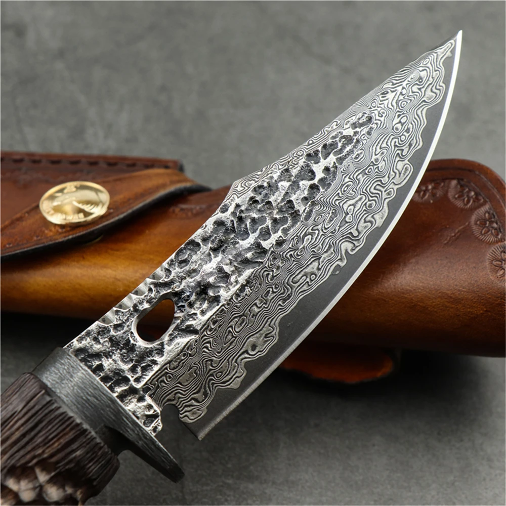 Дамасский прямой нож для выживания на природе охоты фиксированное лезвие ручка