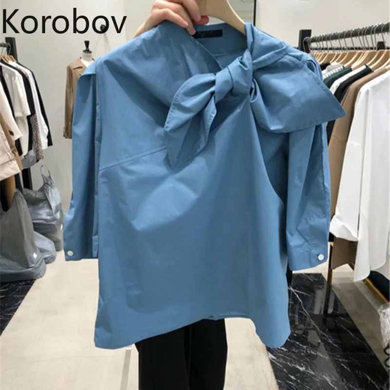 Корейский пуловер Korobov со шнуровкой и воротником-бантом блузка с длинными
