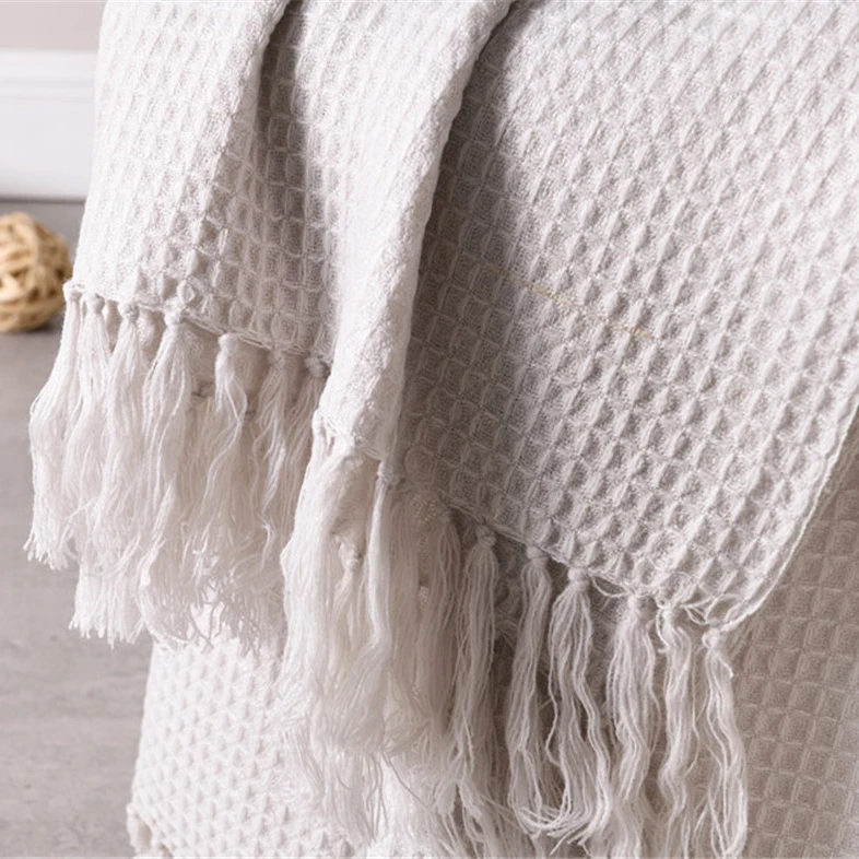 

Knitted Wool Blanket Solid Color Waffle Embossed Blanket Nordic Decorative Blanket for Sofa Bed Throw Towell Cape Pink Blanket