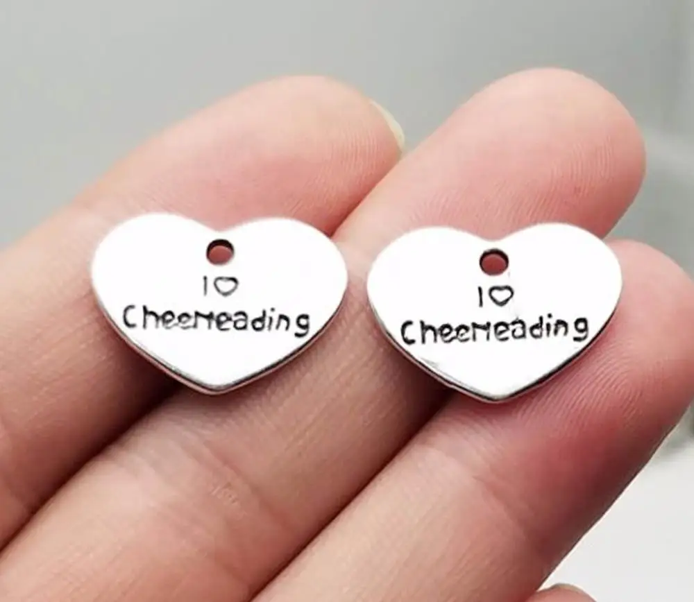 25pcs/lot--19x14mm, heart cham,Antique silver plated I love cheerleading Charms ,DIY supplies, Jewelry accessories