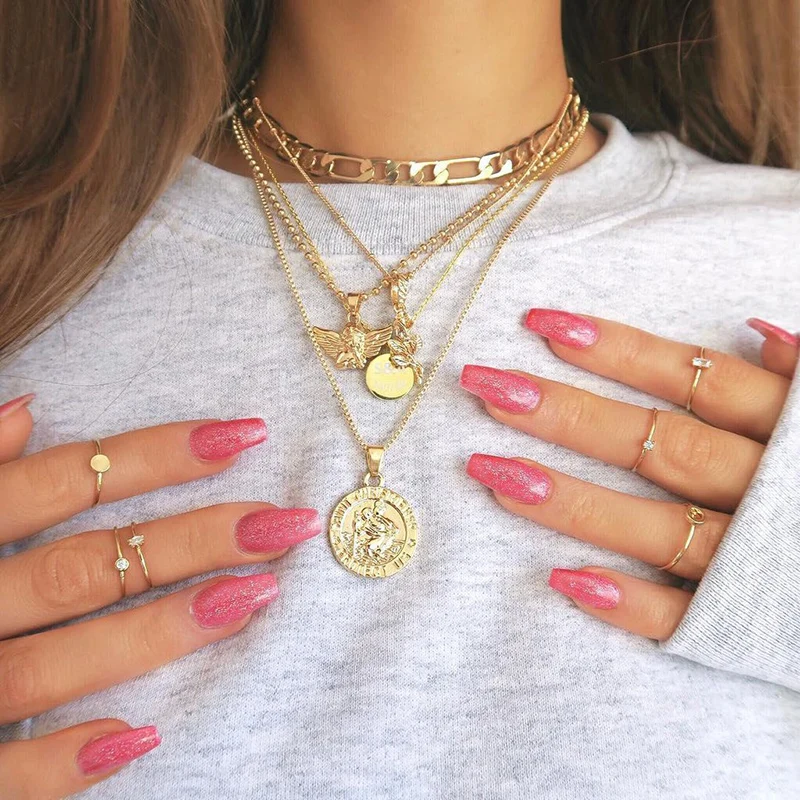 Женское многослойное ожерелье ALYXUY, простое ожерелье с подвеской в виде крыльев розы