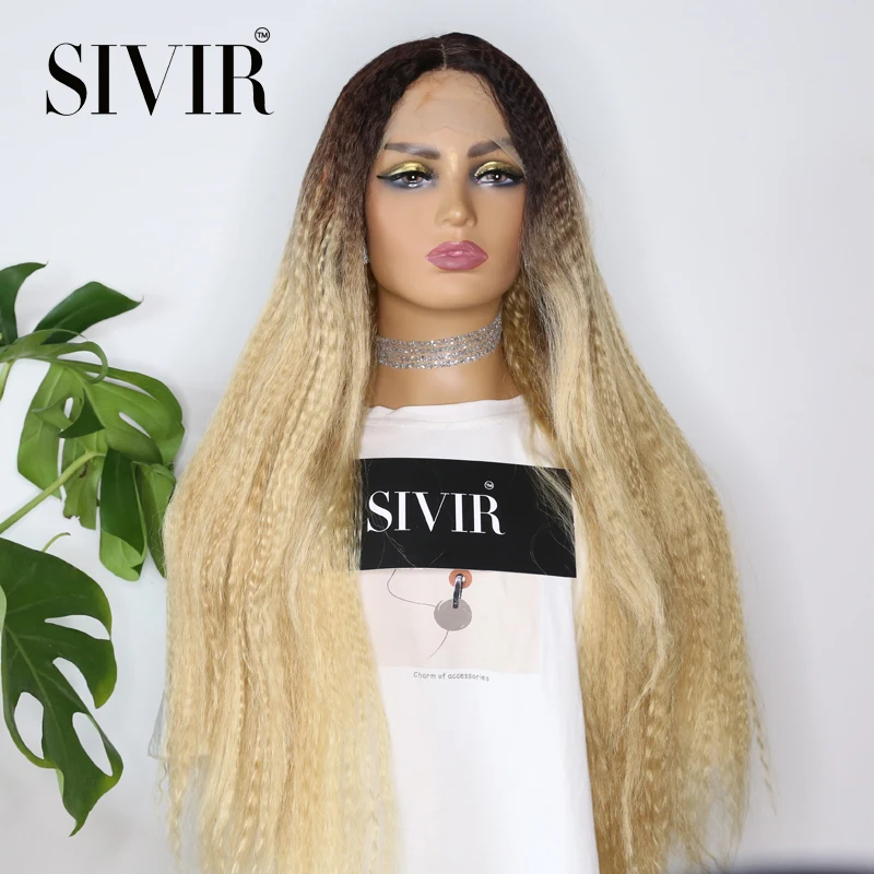 

Длинные курчавые прямые синтетические волосы средней длины, кружевные парики для женщин, Омбре, коричневый, светлый цвет, кружевной передни...