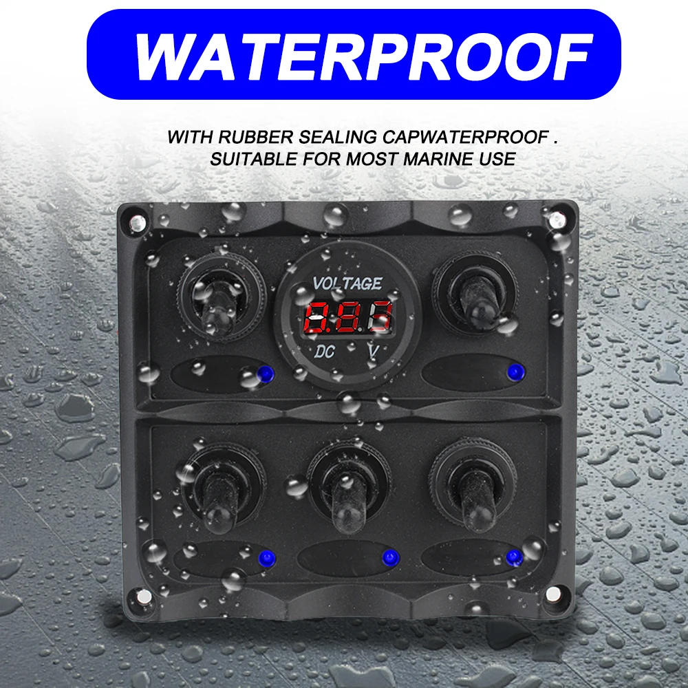 5 Gang DC 12V Waterproof Voltmeter/Cigarette Lighter Plug Circuit Breaker Car Boat Marine LED Rocker Switch Panel Universal | Автомобили и