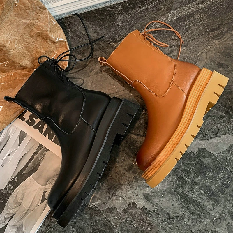 

Cross Tied Ankle Boots 2021 Winter Platform Chunky high Heels Shoes Woman 2021 New Arrival Office Lady Working Boots black brown