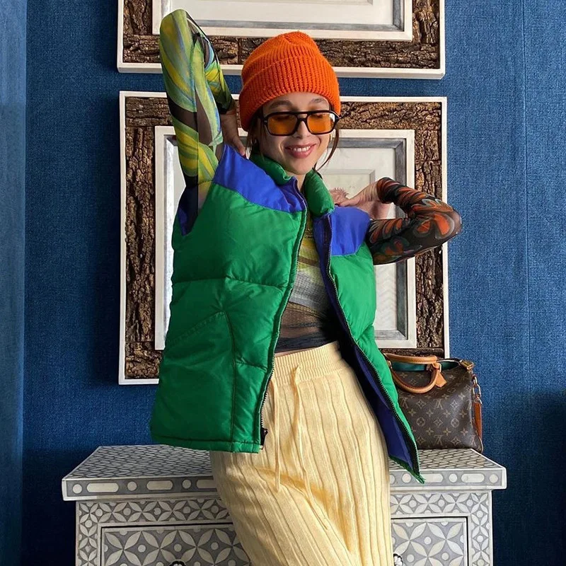 

Vest Women 2021 Winter Loose Vest Vest Jacket Green Cotton Padded Women Windproof Warm Waistcoat