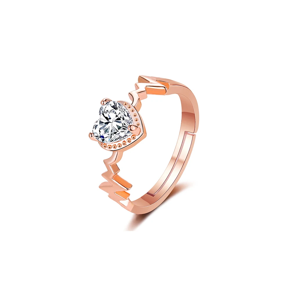

QW-JZ059 Womens Fashion Korean Rings Jewelry for Women Adjustable Zircon Heart Ring Gift Unusual Rings for Women 2020