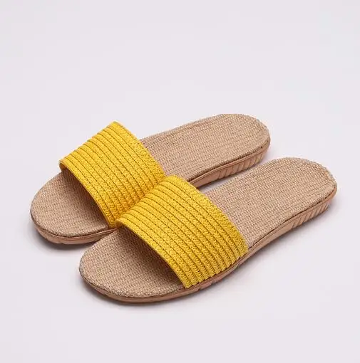 yellow Женские летние однотонные льняные тапочки для пар; Домашние льняные тапочки для гостиницы и путешествий; женские шлепанцы; пляжные вьетнамки; сандалии на плоской подошве; Лидер продаж - Цвет: yellow