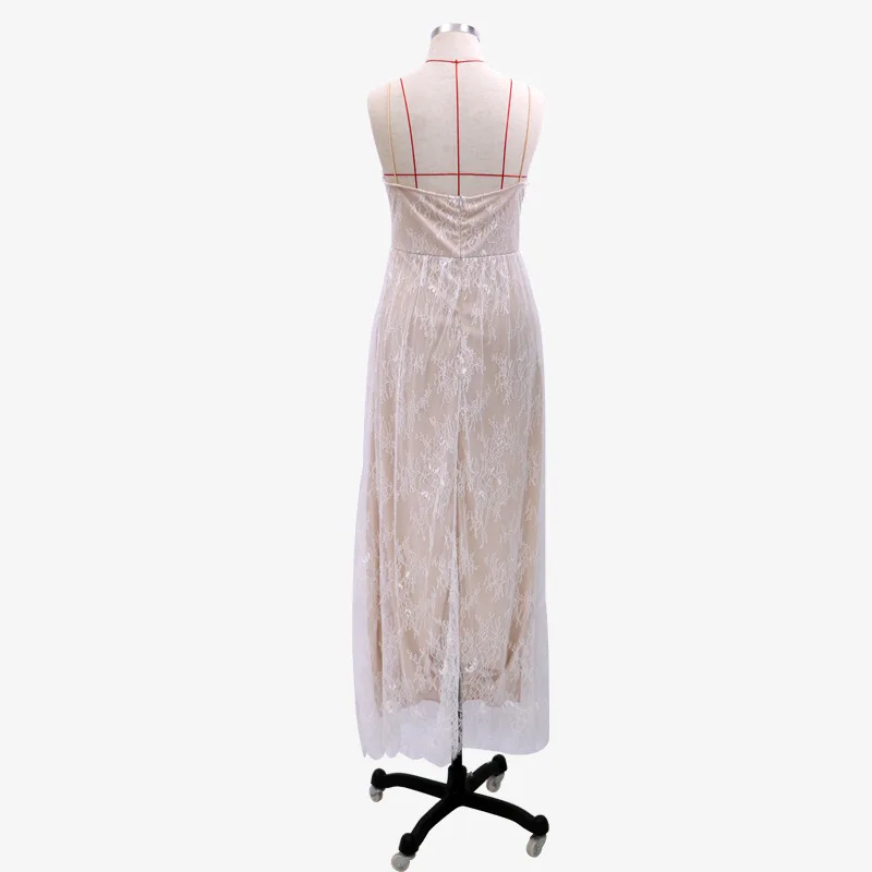 

WEPBEL Women's Sexy Solid Color Dress Summer Fashion Spaghetti Strap Strapless Backless Lace Stitching High Waist Dress