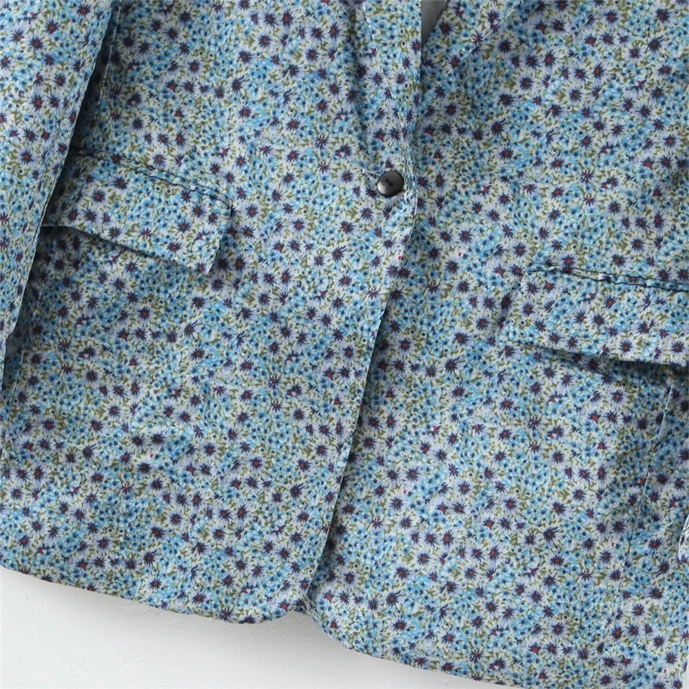 

2020 Spring Women's New Lapel Long Sleeve Piping Pocket Decoration Back Hem Split Fork Suit Jacket Flower Pattern Casual Suit
