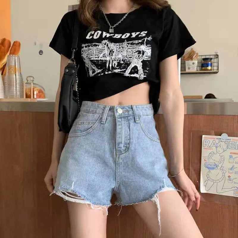 

SHZQ Streetwear High Waist Wide Leg Denim Shorts for Women New Jean Shorts Women Summer Korean Style Women Loose Short Shorts