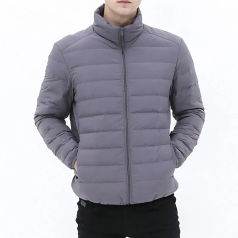Autumn Winter Nylon Men's Down Jacket Stand Collar Long Sleeve Cardigan Zipper Solid Fashion Casual Down Jacket enlarge