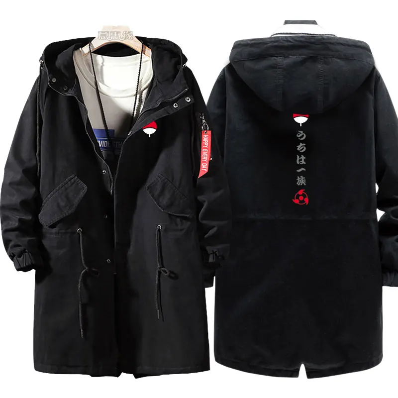 

New Uzumaki Naruto Hoodie Anime Sasuke trench coat Men fashion cotton zipper Overcoat Jacket