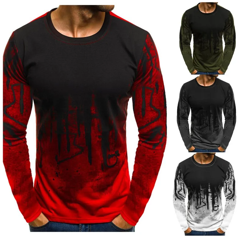 Мужская модная весенняя футболка с длинным рукавом и круглым вырезом свободная