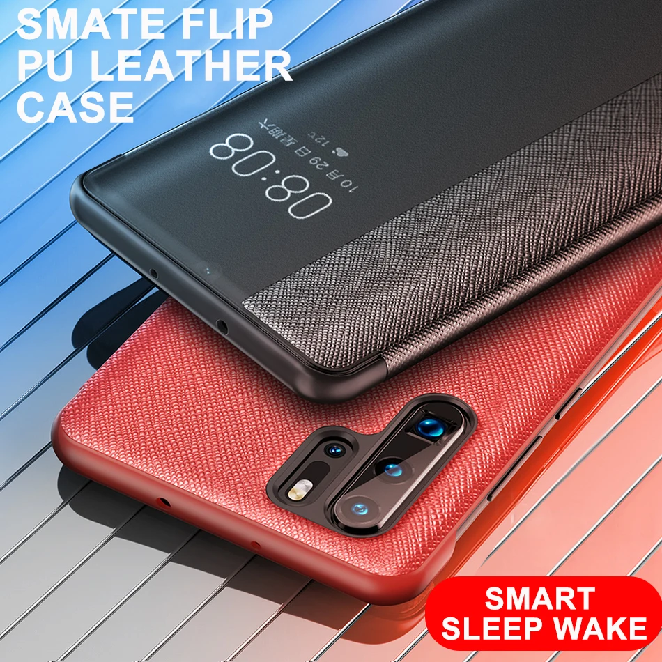 Флип чехол для Huawei P30 Pro Smart Touch прозрачный из искусственной кожи P20 противоударный