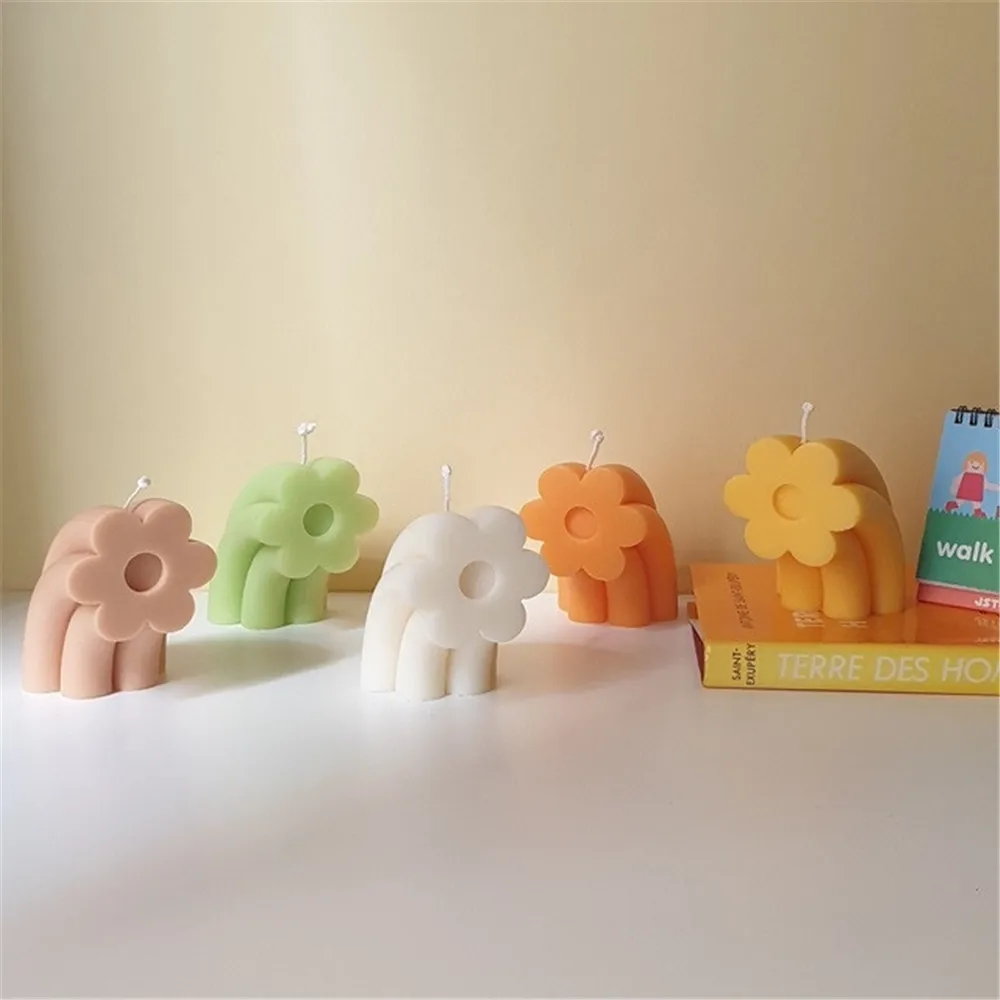 3d Сердце Форма цвета радуги с цветочным рисунком кокосового Силиконовые свечи