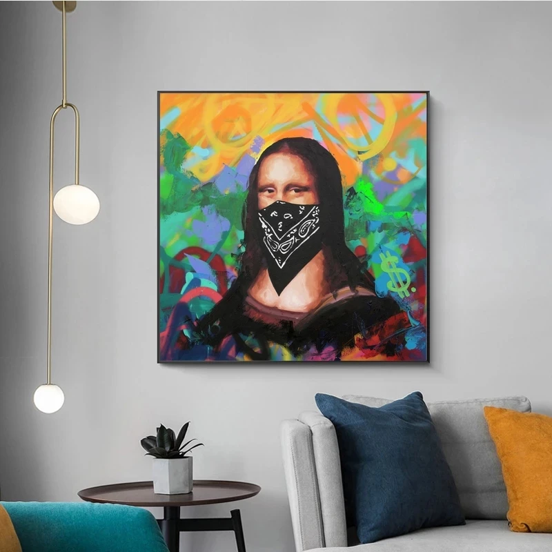 

Graffiti Art Funny Mask Mona Lisa Canvas Painting Street Wall Art Posters and Prints Picture for Living Room Cuadros Home Decor