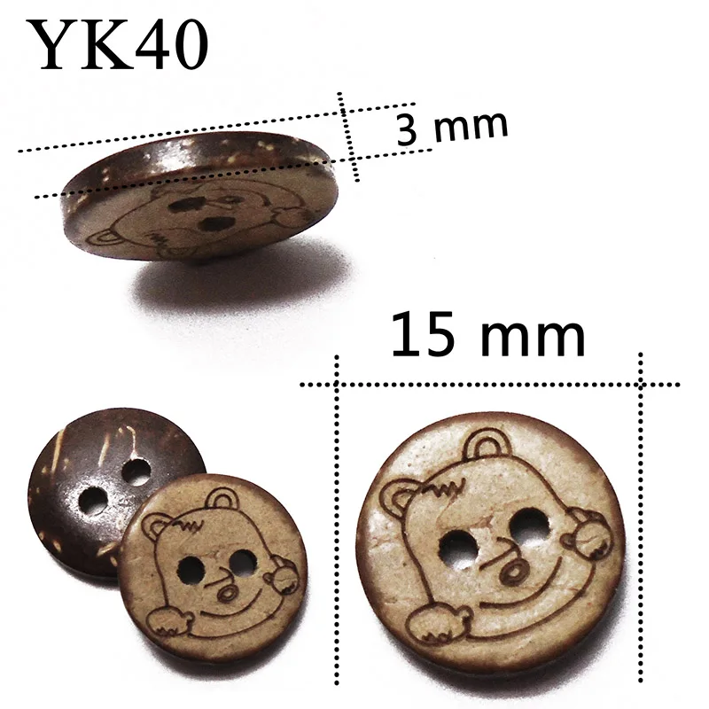 YK40 ZIEENE, 10 шт., 30 шт., 50 шт., 100 шт., натуральный цвет, круглые лазерные кокосовые пуговицы, 15 мм, рукоделие, шитье, скрапбукинг, ручная работа, 2 отверстия - Color: YK40
