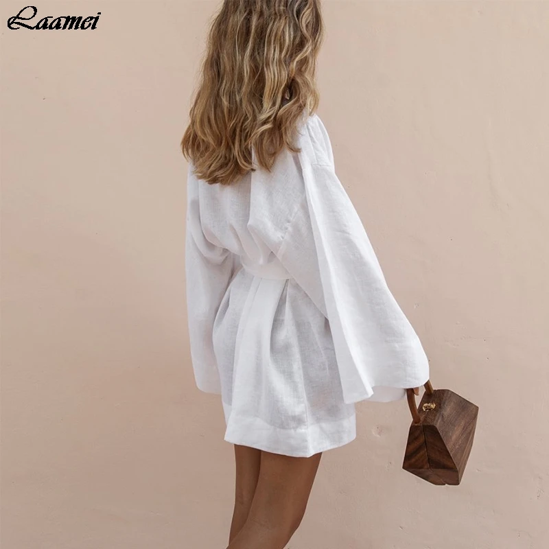 Женские Длинные Блузки 2019 Весенняя Повседневная Бандажное платье из хлопка и