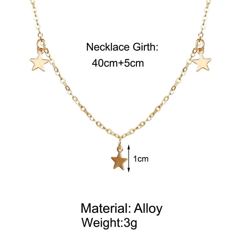 

New Women Jewelry Natural Alloy Gold Color Star Pendant Necklace And Heart Pendant Necklace Woman Choker Necklace