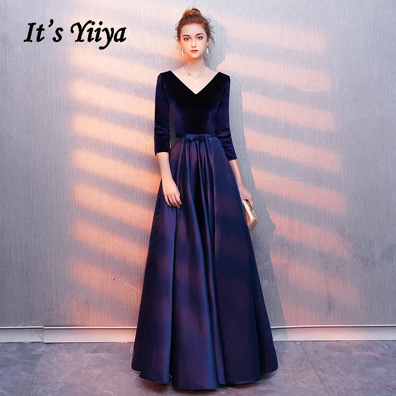 Элегантное Вечернее Платье AR452 темно синий велюровый Халат De Soiree Сексуальные