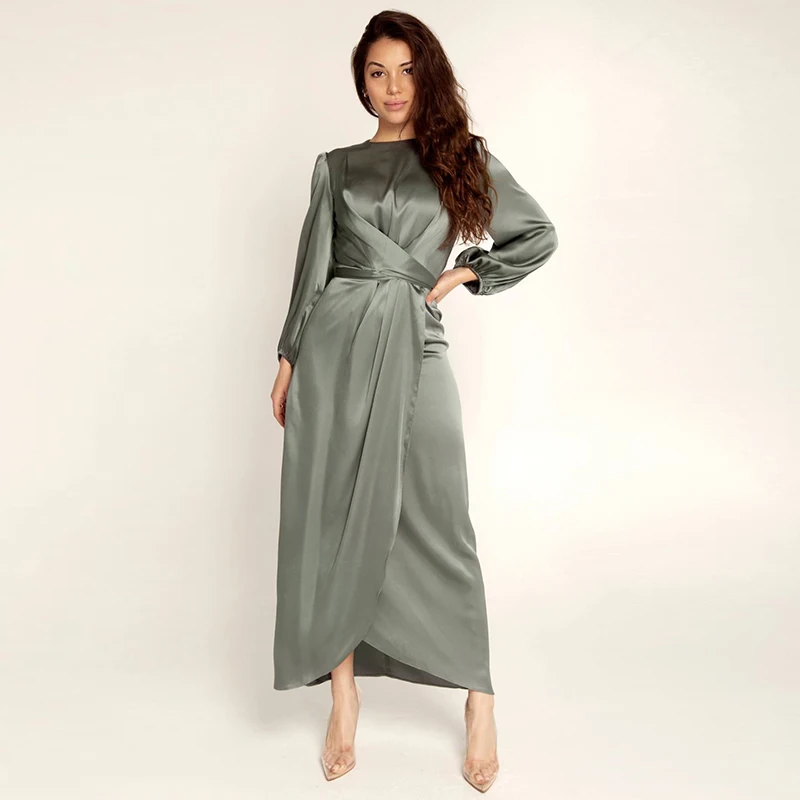 2021 New Muslim Dress Hot selling Design Abaya Clothing For Women Modest Fashion Tie Belt Satin Turkey Middle East | Тематическая