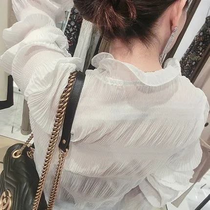 Корейский женский топ с расклешенными рукавами Женская кружевная шифоновая