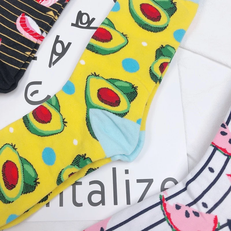 Women Korean Style Cartoon Food Socks Sushi Avocado Patterned Cotton Harajuku Unisex Skateboard Happy Casual Sox | Женская одежда