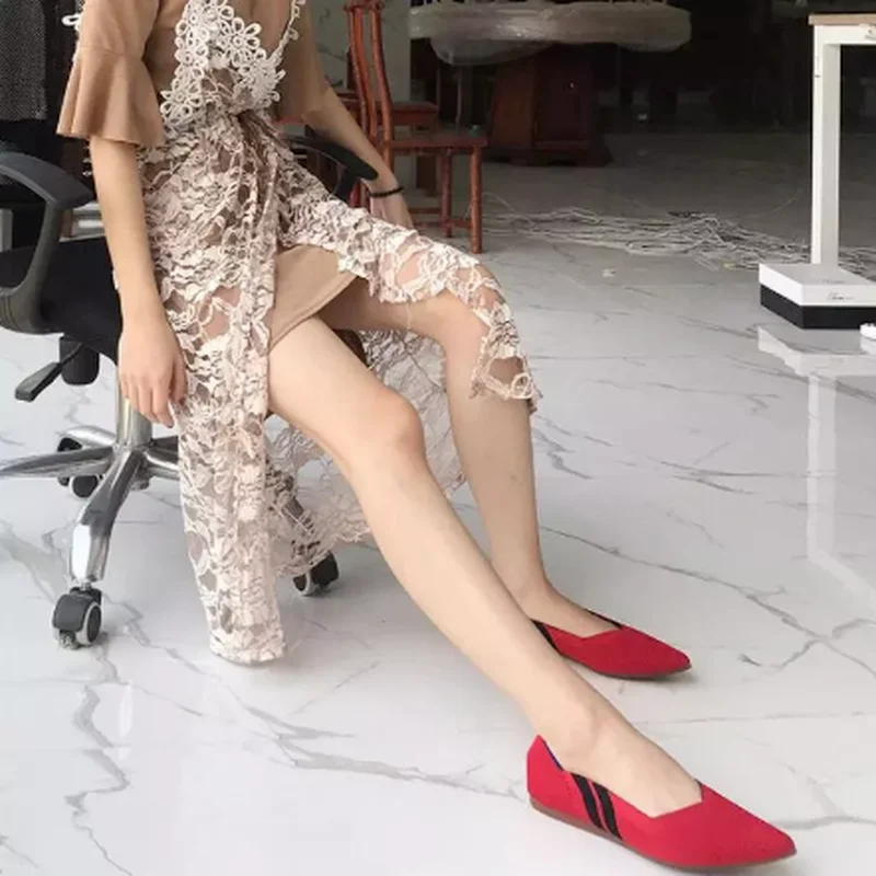 Женские эластичные вязаные Мокасины разных цветов дышащие удобные рабочие туфли