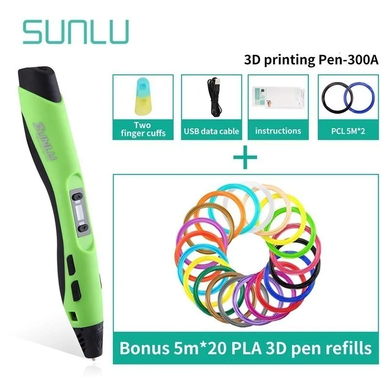 SUNLU 3D печать Ручка для детей строчка с PLA нити заправки Подарочная коробка набор низкая температура 3D ручки для рисования
