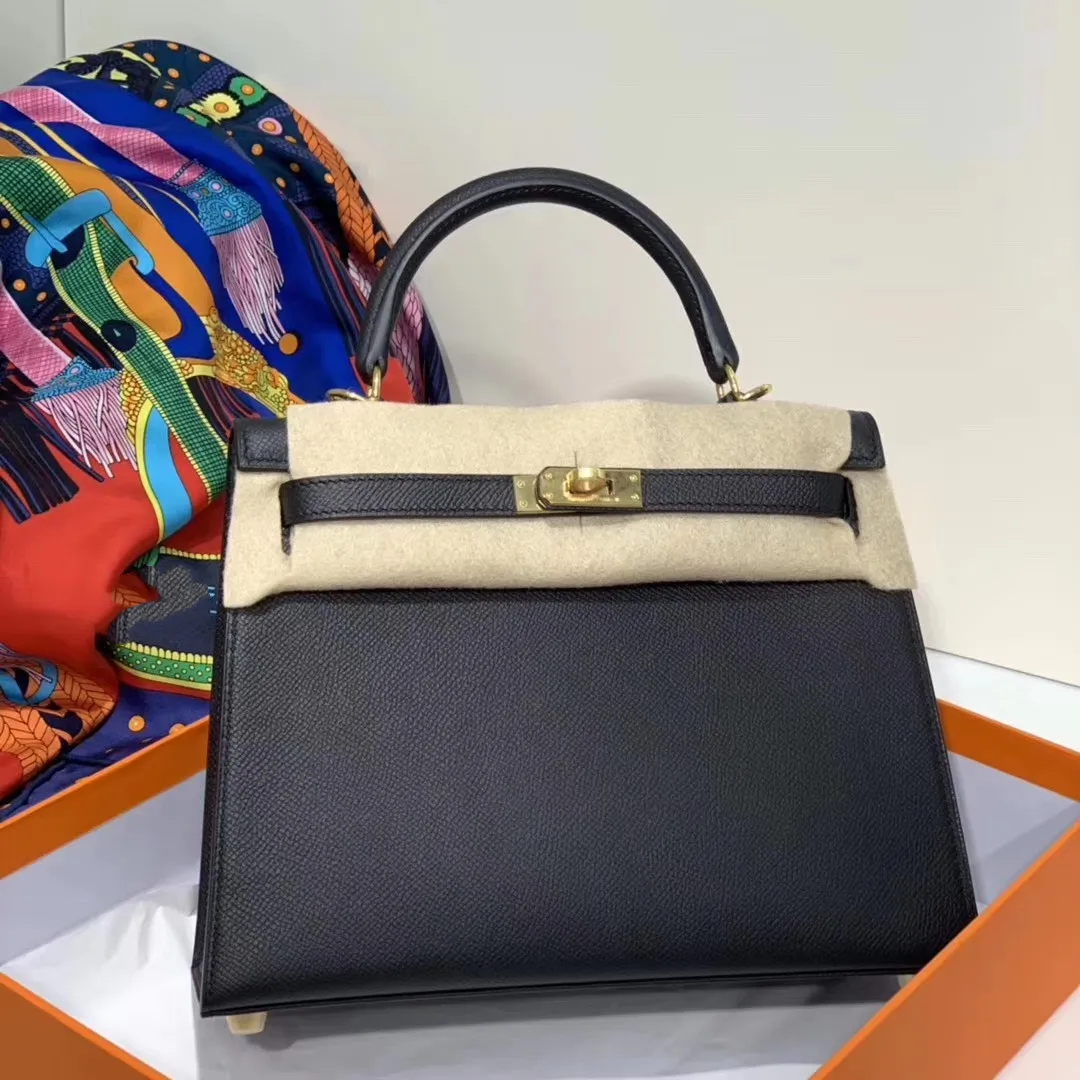 

BLACK LUXUR PURSE,BAND HANDBAG, 25CM,Epsom Leather, Handmade Quality,Wax Lline Stitching, Fast delivery