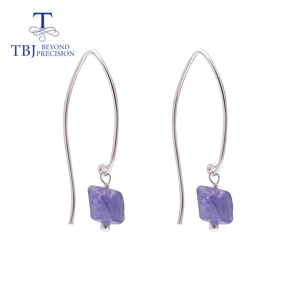 Простые сережки ручной работы с натуральным голубым цирконием необработанные