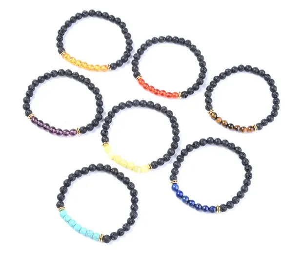 6 мм jkjf53 черный камень вулканическая лава браслет эластичный Агат Оникс молитва