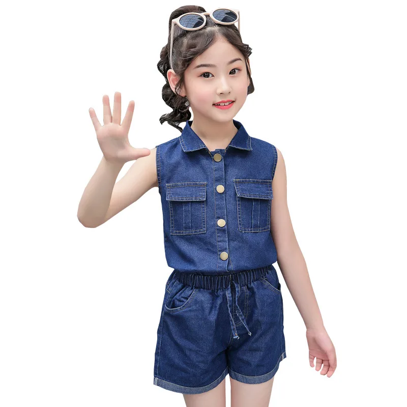 Джинсовая рубашка и шорты для девочек 4 12 лет комплект из 2 предметов денима