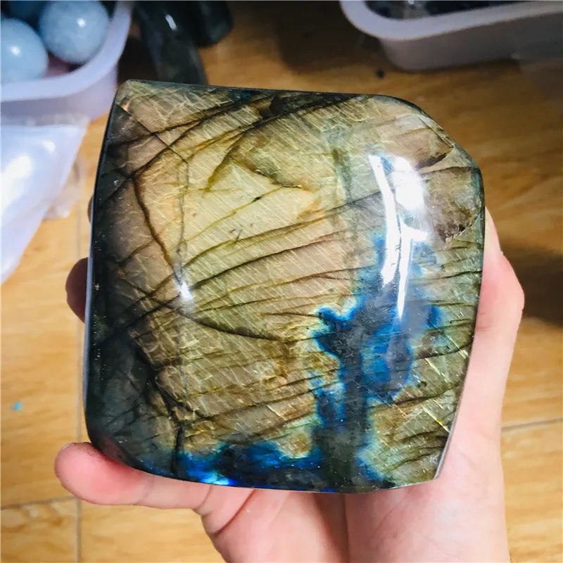 

500-1.6kg Natural Crystal Moonstone Raw Gemstone Ornament Polished Quartz Labradorite Handicraft Decorating Stone Healing