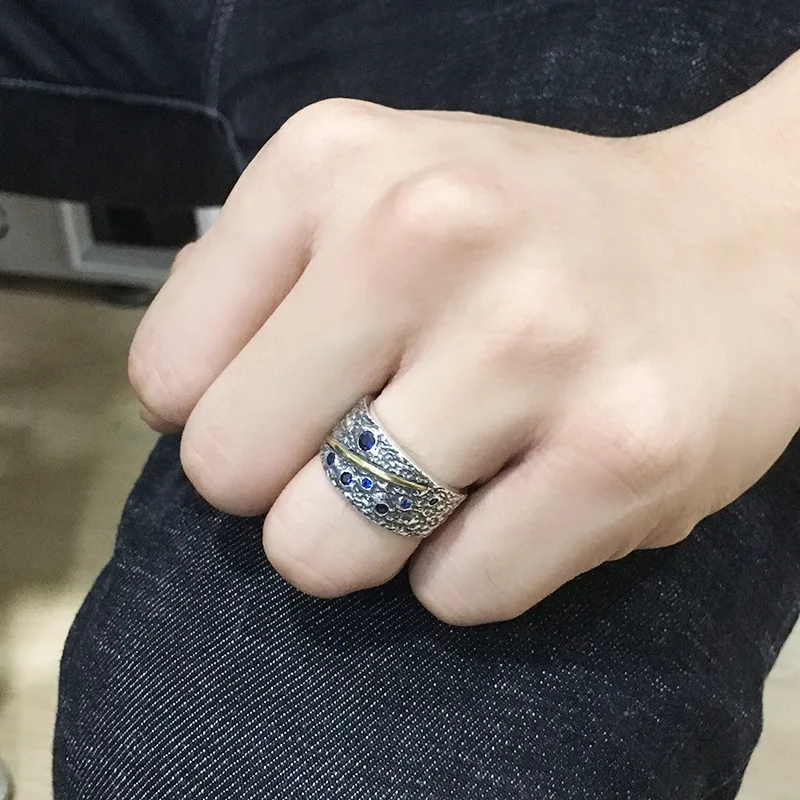 Женское и мужское кольцо из серебра 925 пробы с голубым цирконием | Украшения