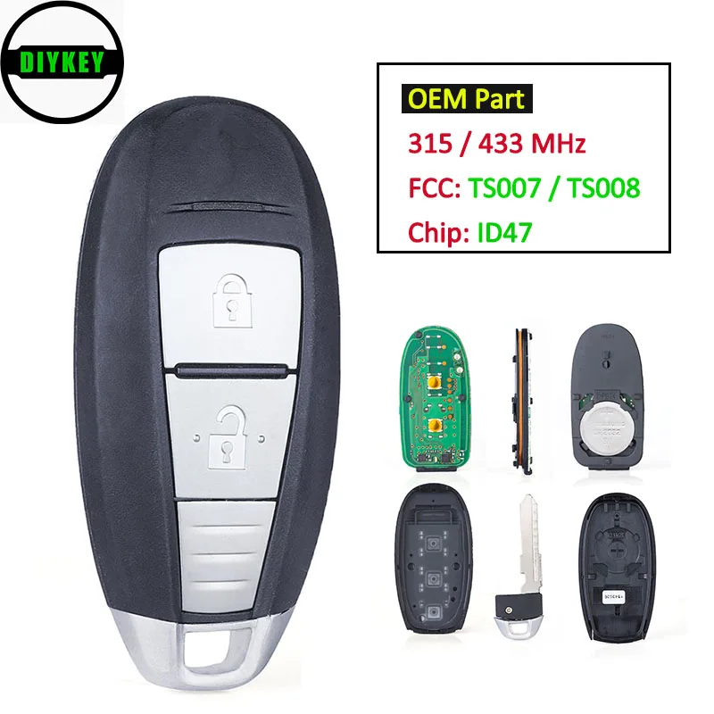 

DIYKEY 315MHz / 433MHz PCF7953 / ID47 TS008 / TS007 OEM 2 Button Remote Key Blank Fob for Suzuki Swift SX4 Vitara 2010-2016